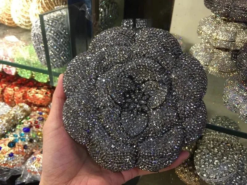 Custom Banquet Dress Rhinestone Bag Rose Diamond Clutches Luxury Flower Woman Gown Crystal Clutch Bag for Women Luxury Gold