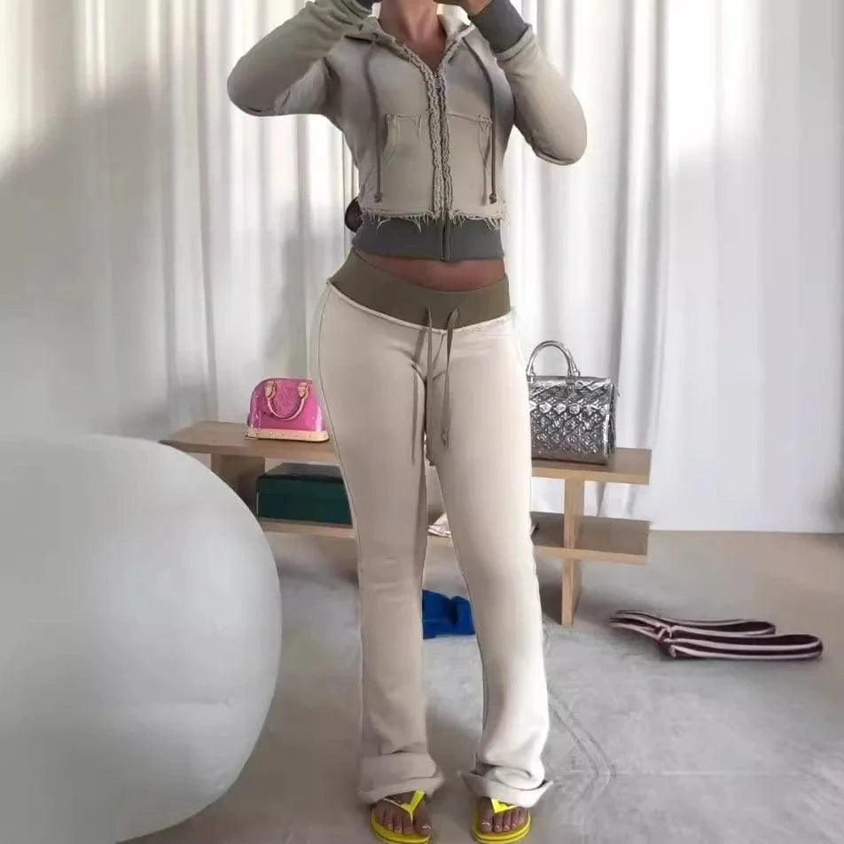 Custom Distressed Two Piece set Women Zip Up Jacket Sweat Pants 2pc Sets Casual 2 Piece Jogger Hoodie Sets Women Outfits 2025