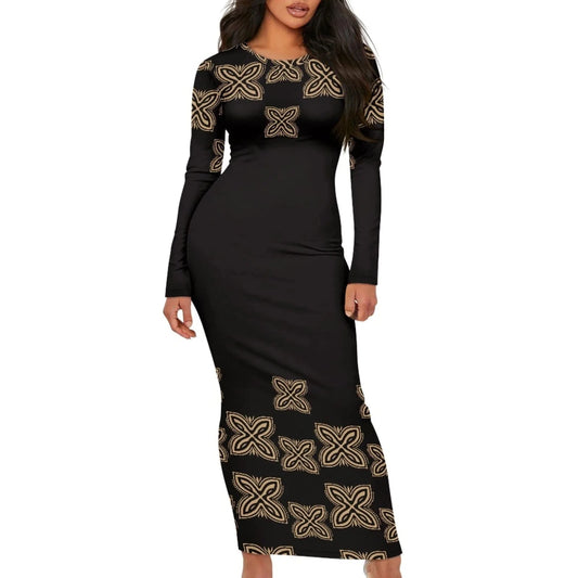 Custom Dresses for Women 2024 Round Neck Spring Summer Bodycon Long Sleeve Simple Casual Slim Fit Women's Clothing Dress Party