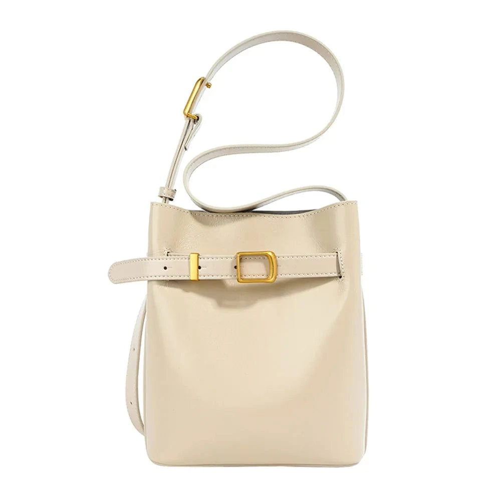 Custom Fashion Designer Genuine Leather Drawstring Women Bag Black Shoulder Handbags For Women