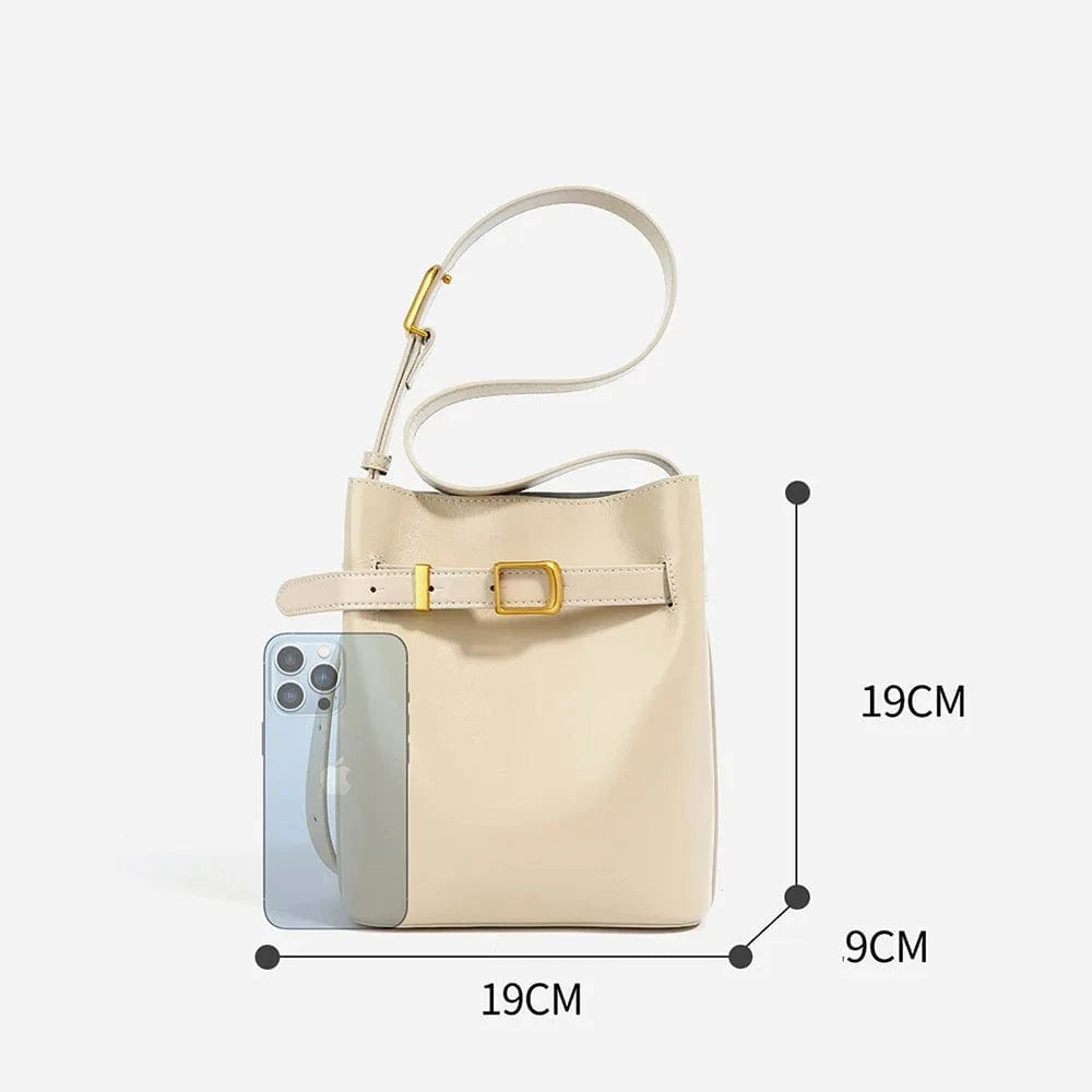 Custom Fashion Designer Genuine Leather Drawstring Women Bag Black Shoulder Handbags For Women