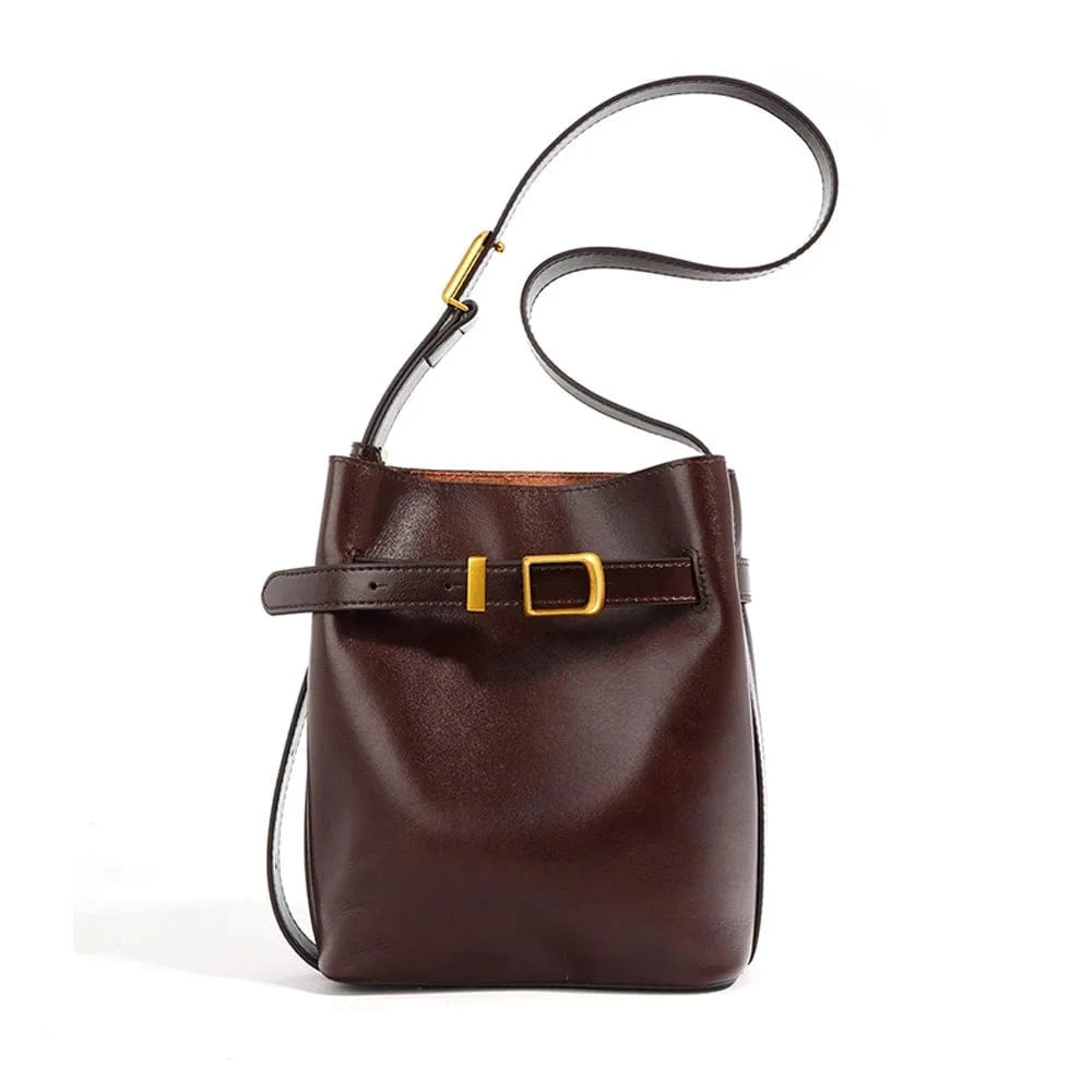 Custom Fashion Designer Genuine Leather Drawstring Women Bag Black Shoulder Handbags For Women