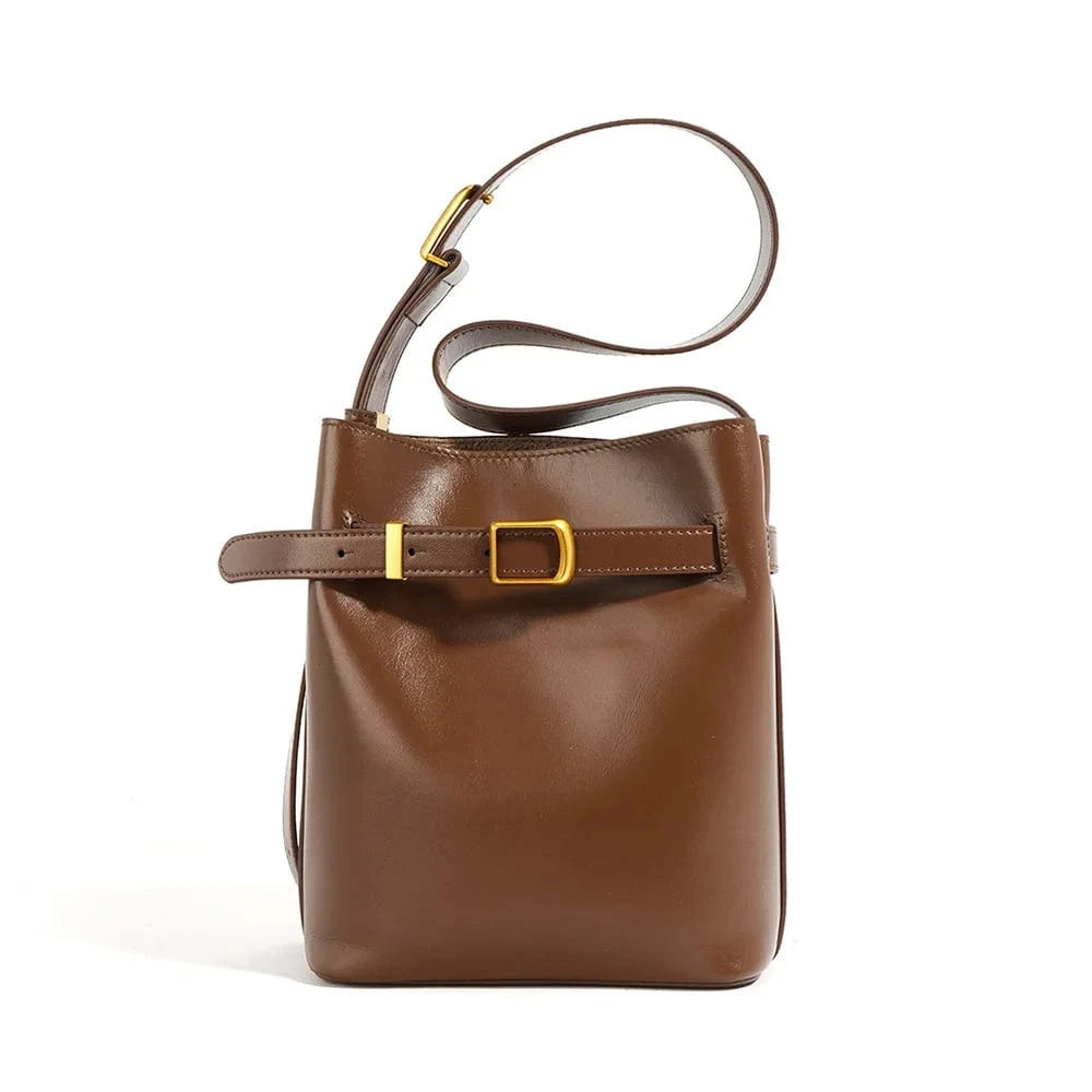 Custom Fashion Designer Genuine Leather Drawstring Women Bag Black Shoulder Handbags For Women
