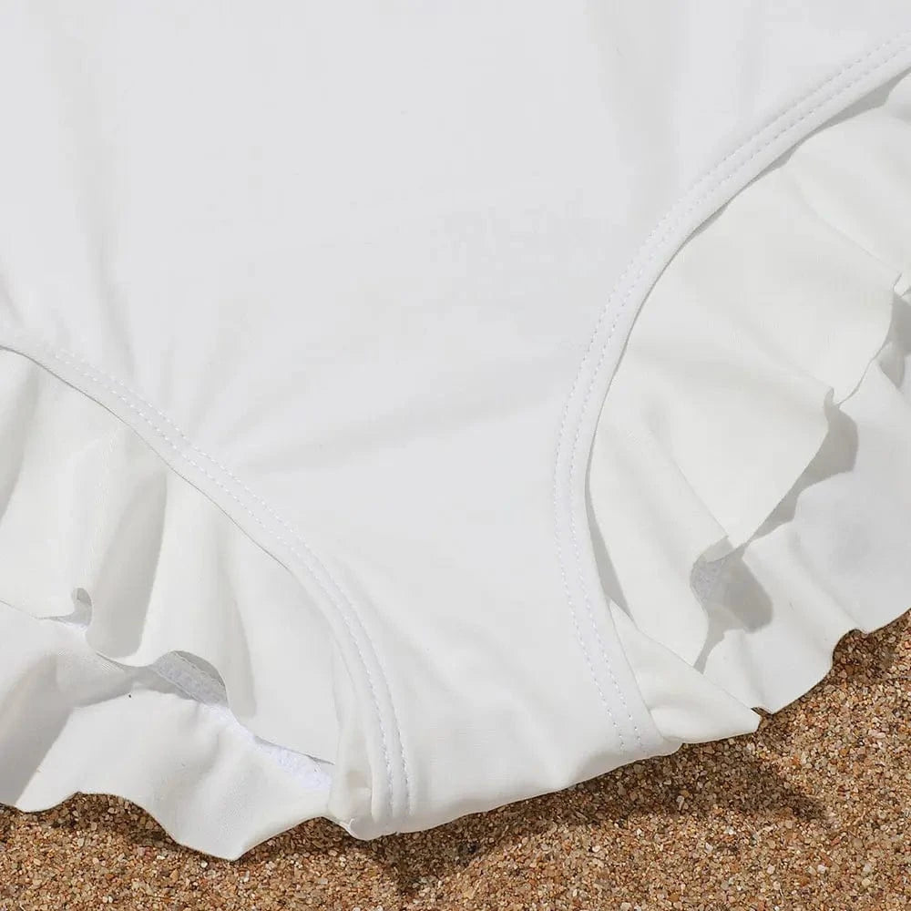 Custom Girls Ruffle Trim One Piece Swimsuit With Cover Up Top 7-14 Years Children's Swimwear White Monokini 2024 Bathing Suit