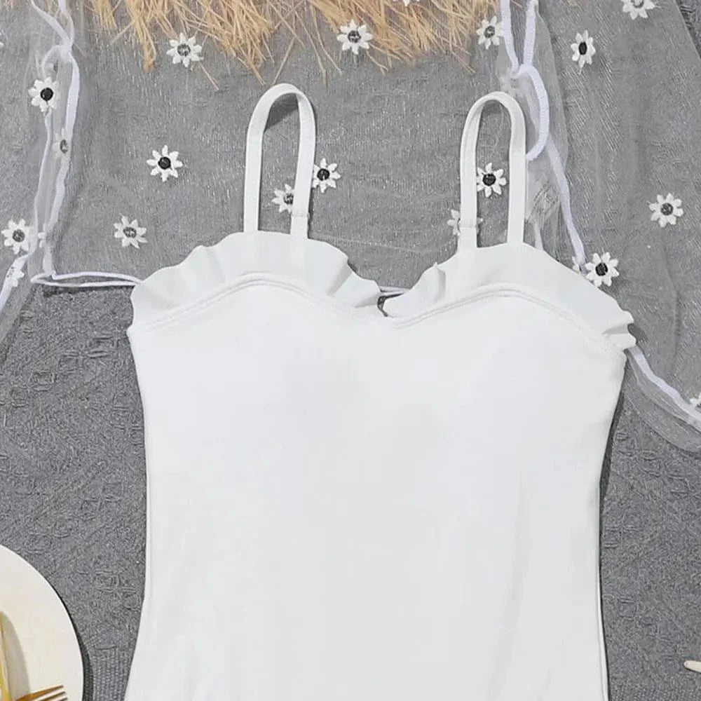 Custom Girls Ruffle Trim One Piece Swimsuit With Cover Up Top 7-14 Years Children's Swimwear White Monokini 2024 Bathing Suit