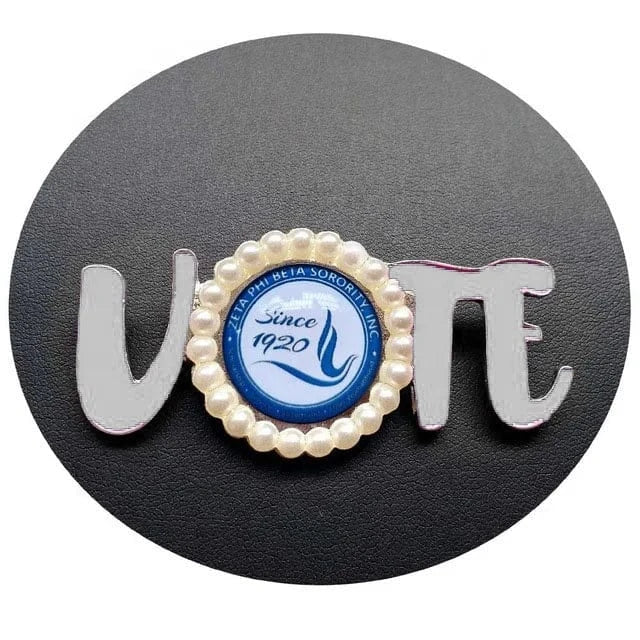 Custom Greek Sorority Shield Brooch Zeta Phi Beta VOTE Pin Jewelry