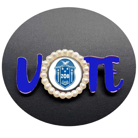 Custom Greek Sorority Shield Brooch Zeta Phi Beta VOTE Pin Jewelry