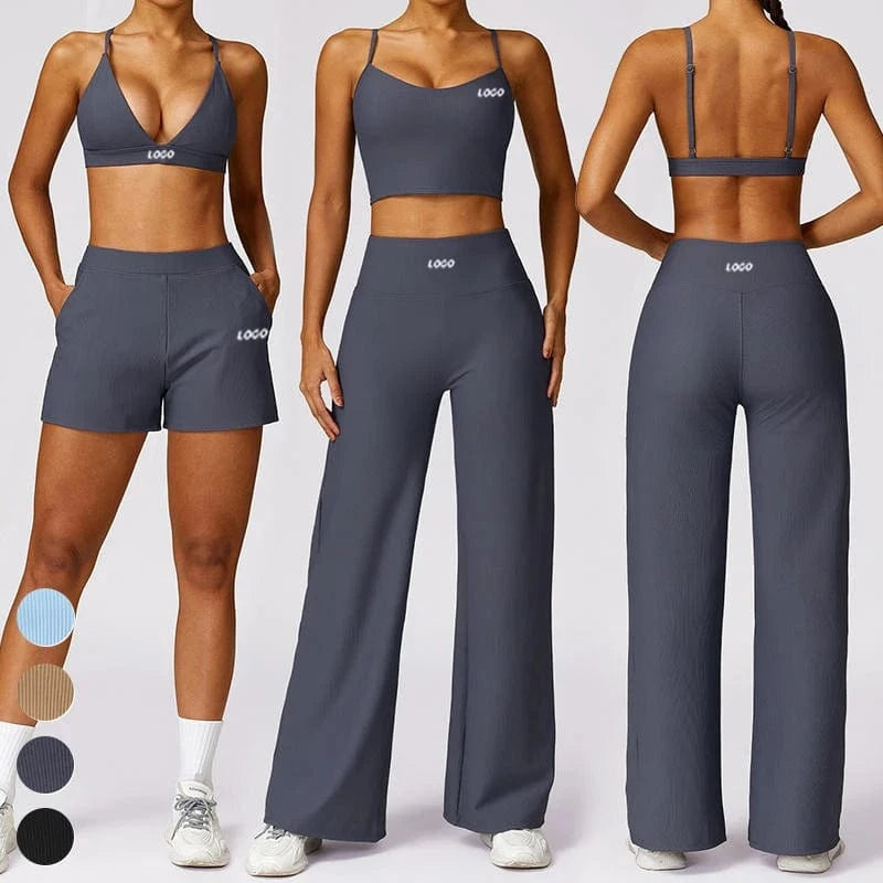 Custom High Elastic Breathable 4 Piece Sports Bra Tank Top Flare Leggings Yoga Workout Shorts Set Yoga Outfit Women Sets