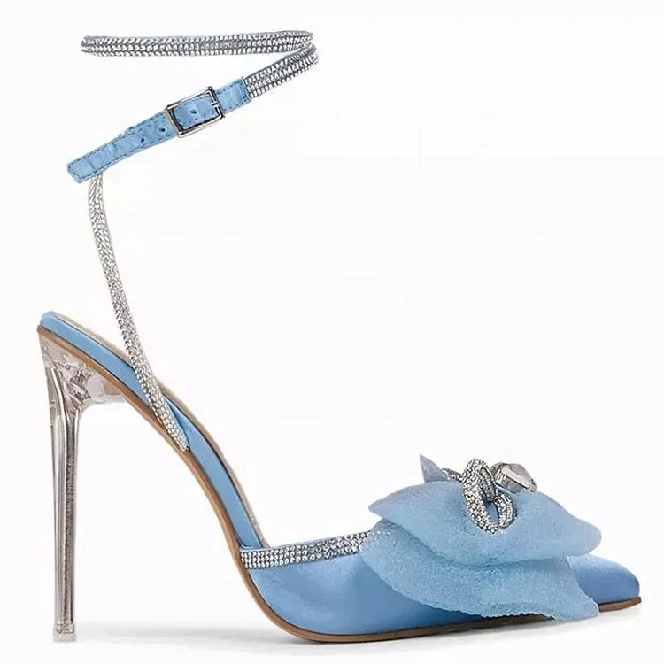 Custom Ladies Fashion Luxury Sandals Shoes Ladies Fashionable Silk Bowknot Rhinestone Women Banquet Sandals Wedding Shoes