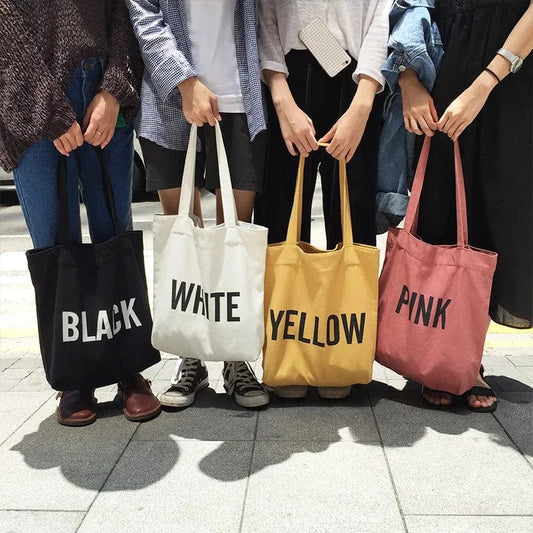 Custom Large Capacity Canvas Working Tote Bags Solid Color Shoulder Bag Black White Yellow Pink Women's Handbags For Shopping