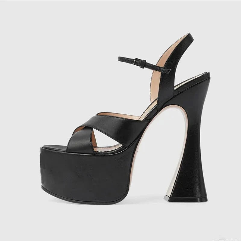 Custom Large Size 34-43 Party Fashion Women Snake Print Ankle Strap High Heel Chunky Heel Fish Mouth Sandals