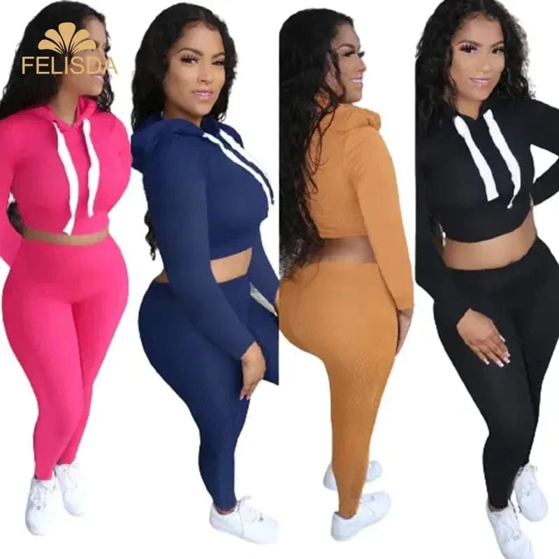 Custom Logo 2 Piece Set Women Hoodies Crop Tops Legging Jogging Pants Suits Streetwear Two Piece Pants Set Tracksuits