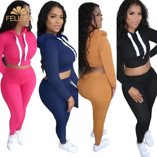 Custom Logo 2 Piece Set Women Hoodies Crop Tops Legging Jogging Pants Suits Streetwear Two Piece Pants Set Tracksuits