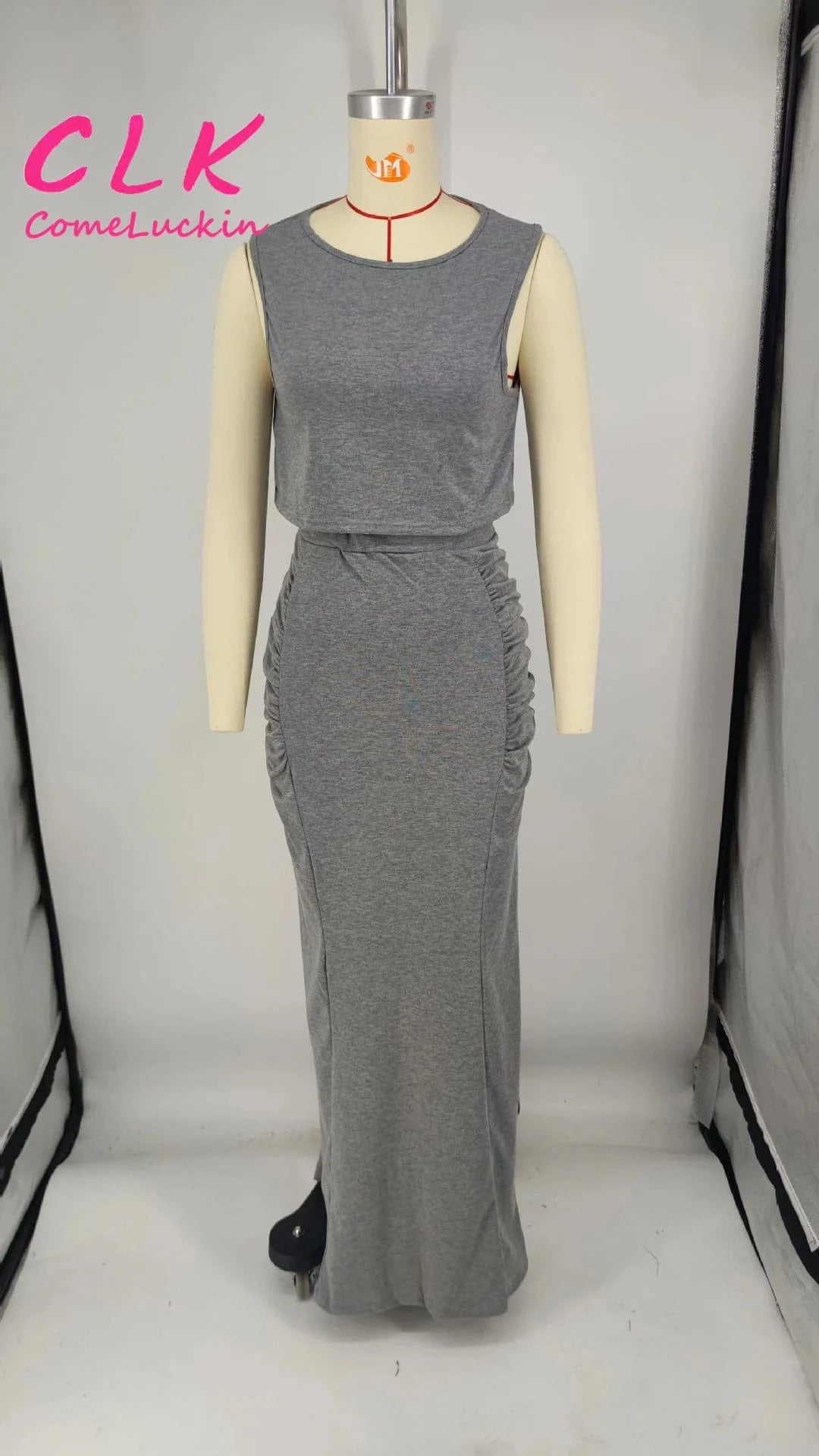 Custom Logo 2024 Sexy Crop Dress Set Sleeveless Tank Top Floor Length Maxi Skirt Cotton Soft Women'S Dress Two Piece Set