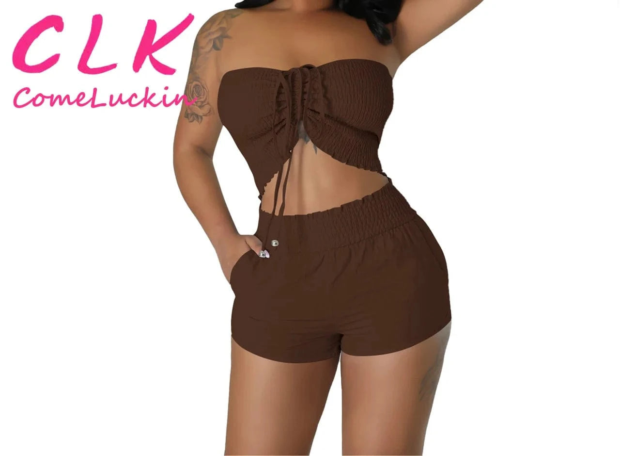 Custom Logo Boutique Women Clothing Tube Top Women Shorts Set Ladies Shorts and Top 2 Piece set 2024 Summer Outfits