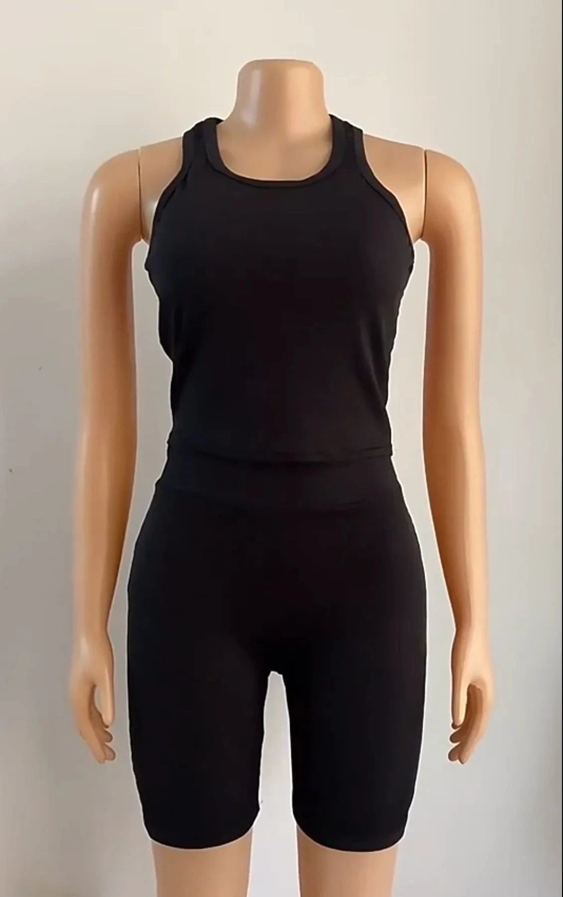 Custom Logo Knit Active Yoga Fitness Women Two 2 Piece Set Outfits Sport Tracksuit Fashion Tank Tops Legging Biker Shorts Set