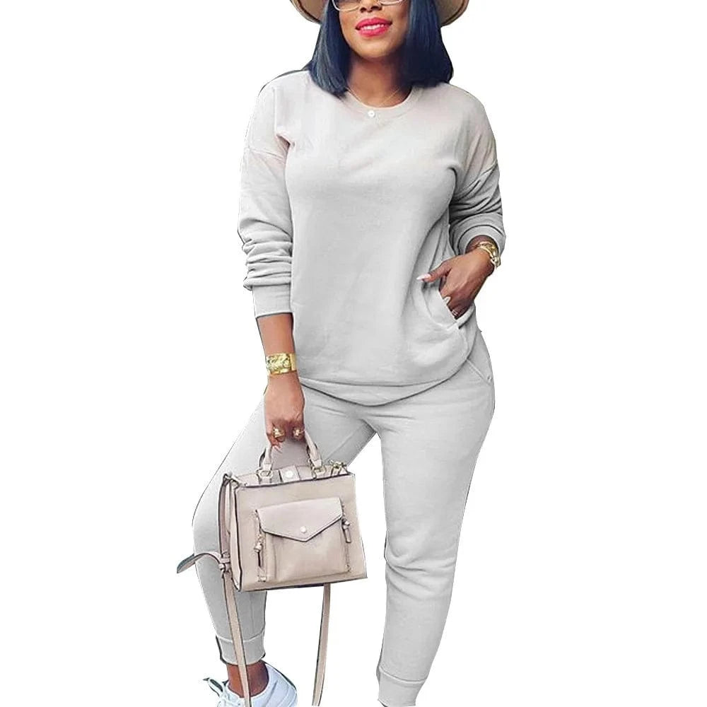 Custom Logo Ladies Blank Pullover Sweatshirt Sweatpants 2 Piece Set Fall Winter Clothes Tracksuit for Women