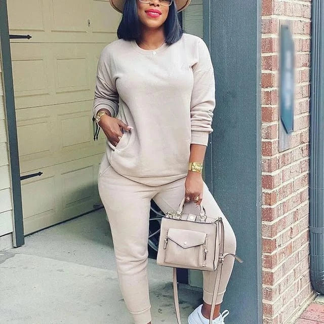 Custom Logo Ladies Blank Pullover Sweatshirt Sweatpants 2 Piece Set Fall Winter Clothes Tracksuit for Women