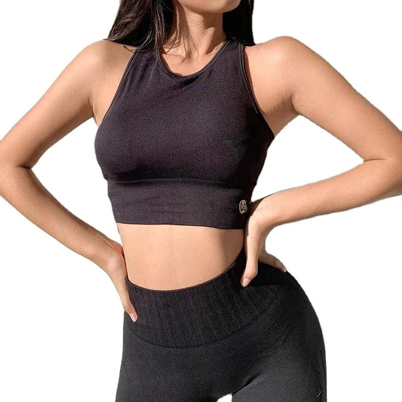 custom logo Ladies Yoga Set Shockproof Vest Bra Breathable Fitness Sports Running Suit wide strap bra and legging crop top