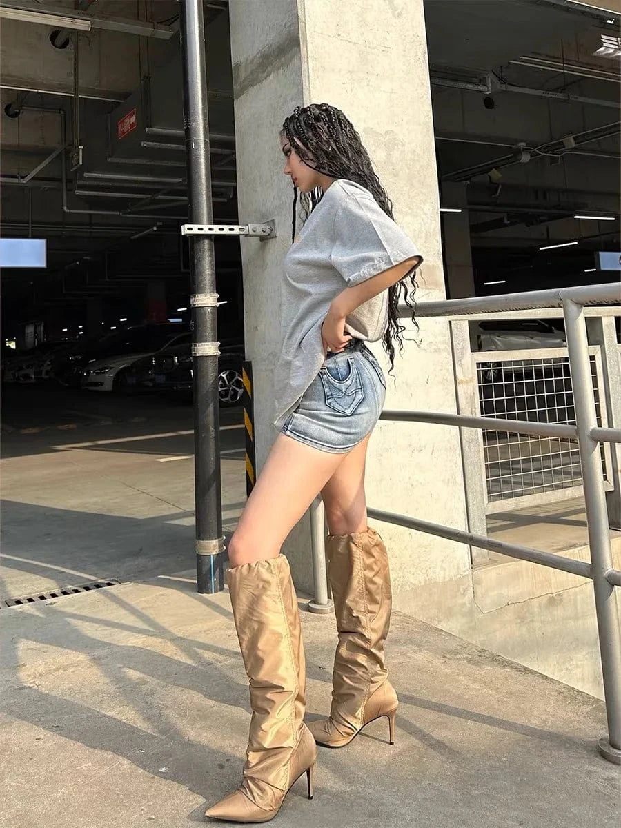 Custom logo new design high heel fabric baggy boots