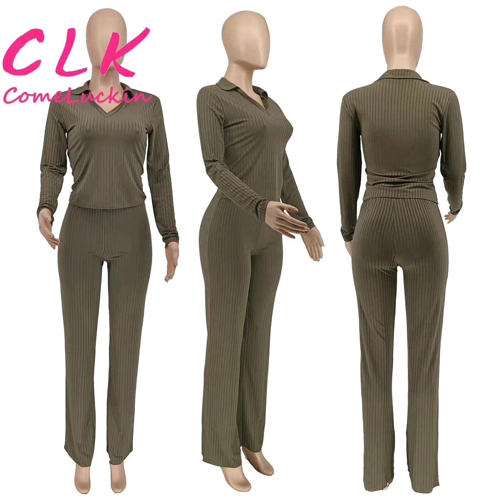 Custom Logo Ribbed 2 Two Piece Sets Tracksuit Women Matching Sets Spring Outfits 2024 Long Sleeve T Shirts And Pants Sets