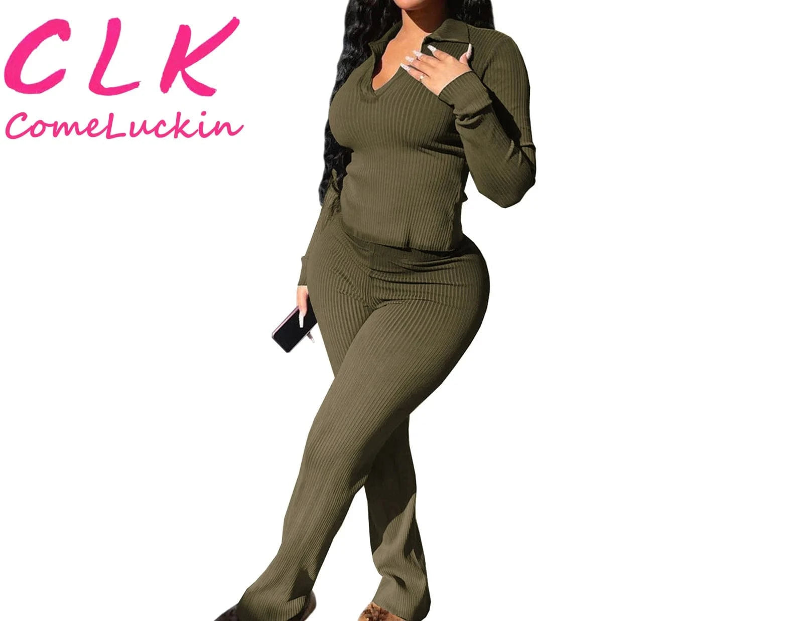 Custom Logo Ribbed 2 Two Piece Sets Tracksuit Women Matching Sets Spring Outfits 2024 Long Sleeve T Shirts And Pants Sets