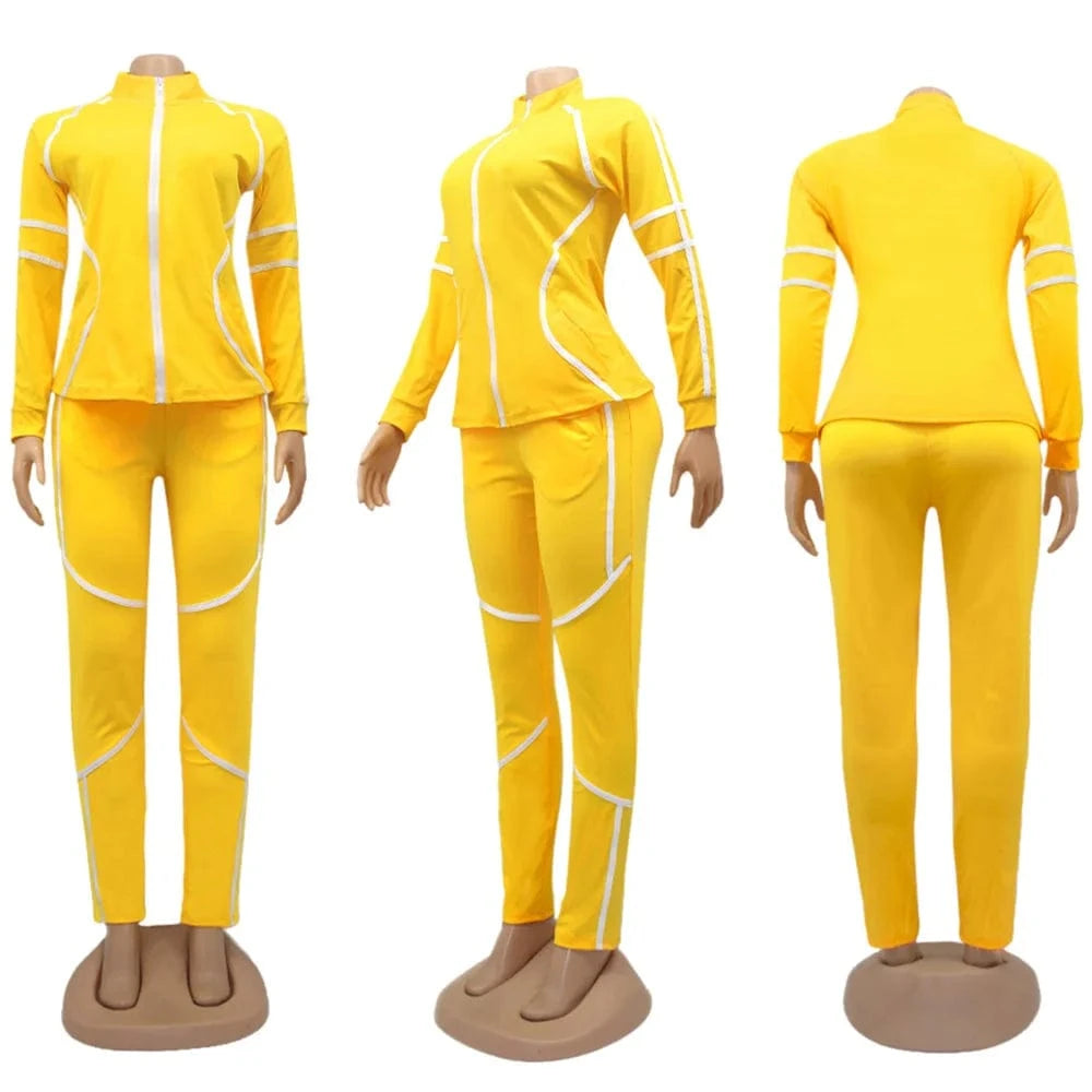 Custom Logo Splicing Women Two Piece Outfits Zip Top Jacket Elastic Jogging Pants Streetwear Casual Sweatsuit Tracksuit Set