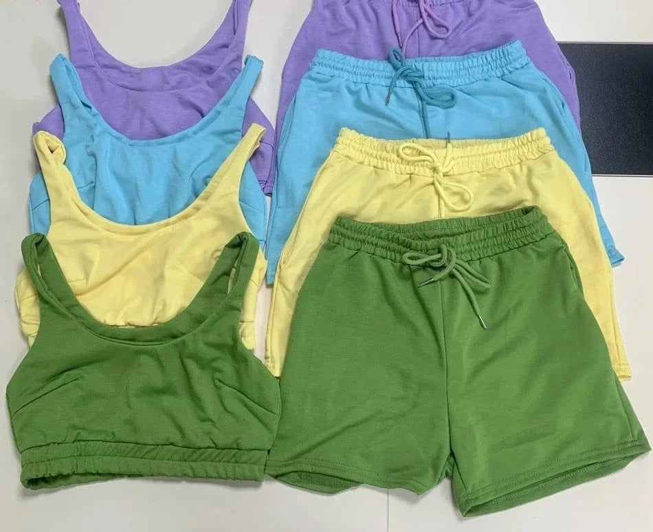 Custom Logo Summer Clothing Crop Top Two Piece Shorts Pants Set Joggers Sets Outfits 2 Piece Sweatsuit Sweat Short Set women
