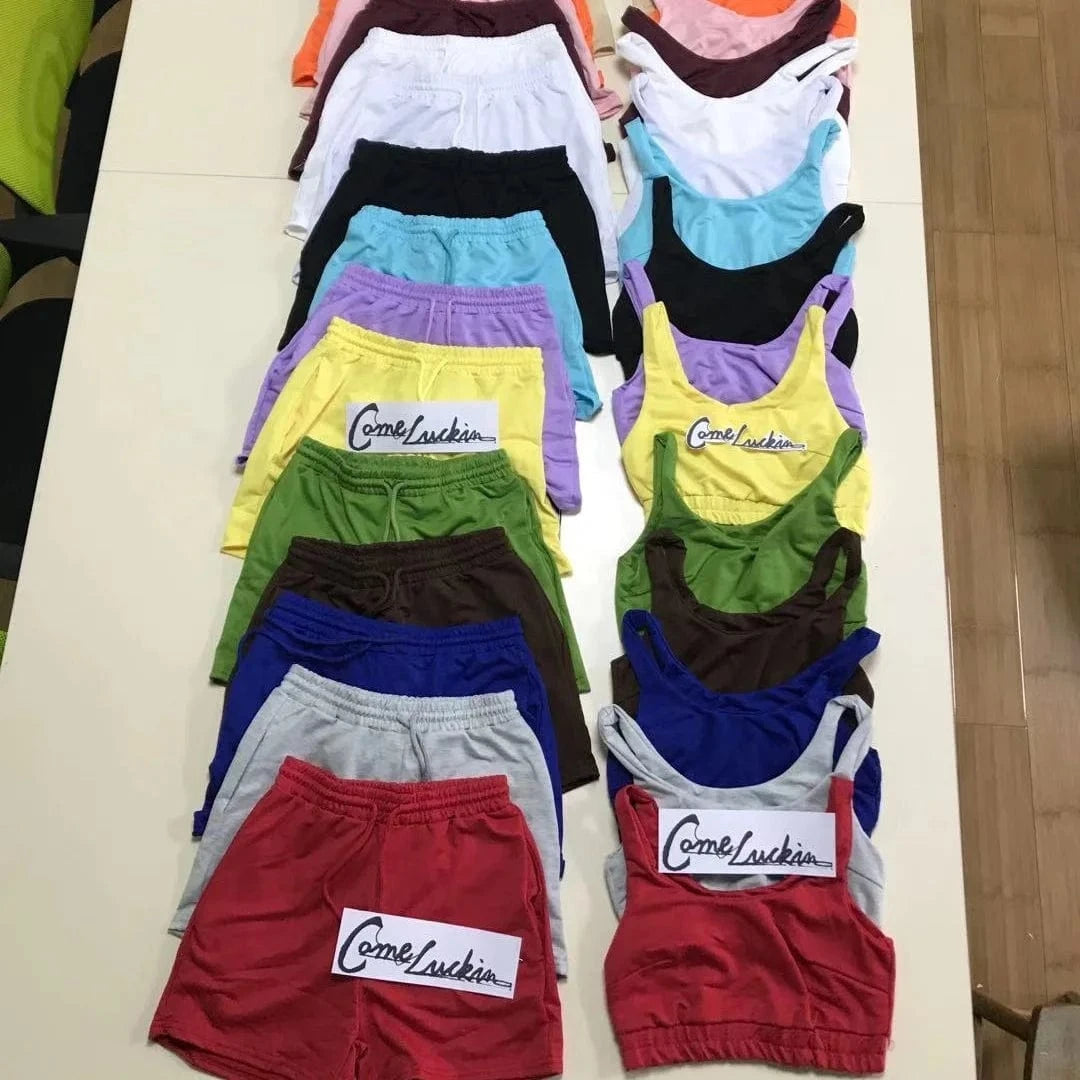 Custom Logo Summer Clothing Crop Top Two Piece Shorts Pants Set Joggers Sets Outfits 2 Piece Sweatsuit Sweat Short Set women