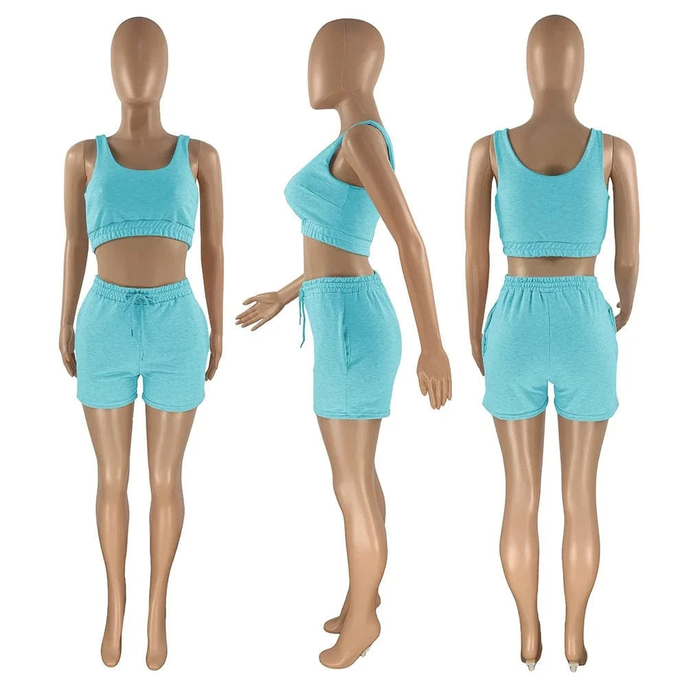 Custom Logo Summer Clothing Crop Top Two Piece Shorts Pants Set Joggers Sets Outfits 2 Piece Sweatsuit Sweat Short Set women