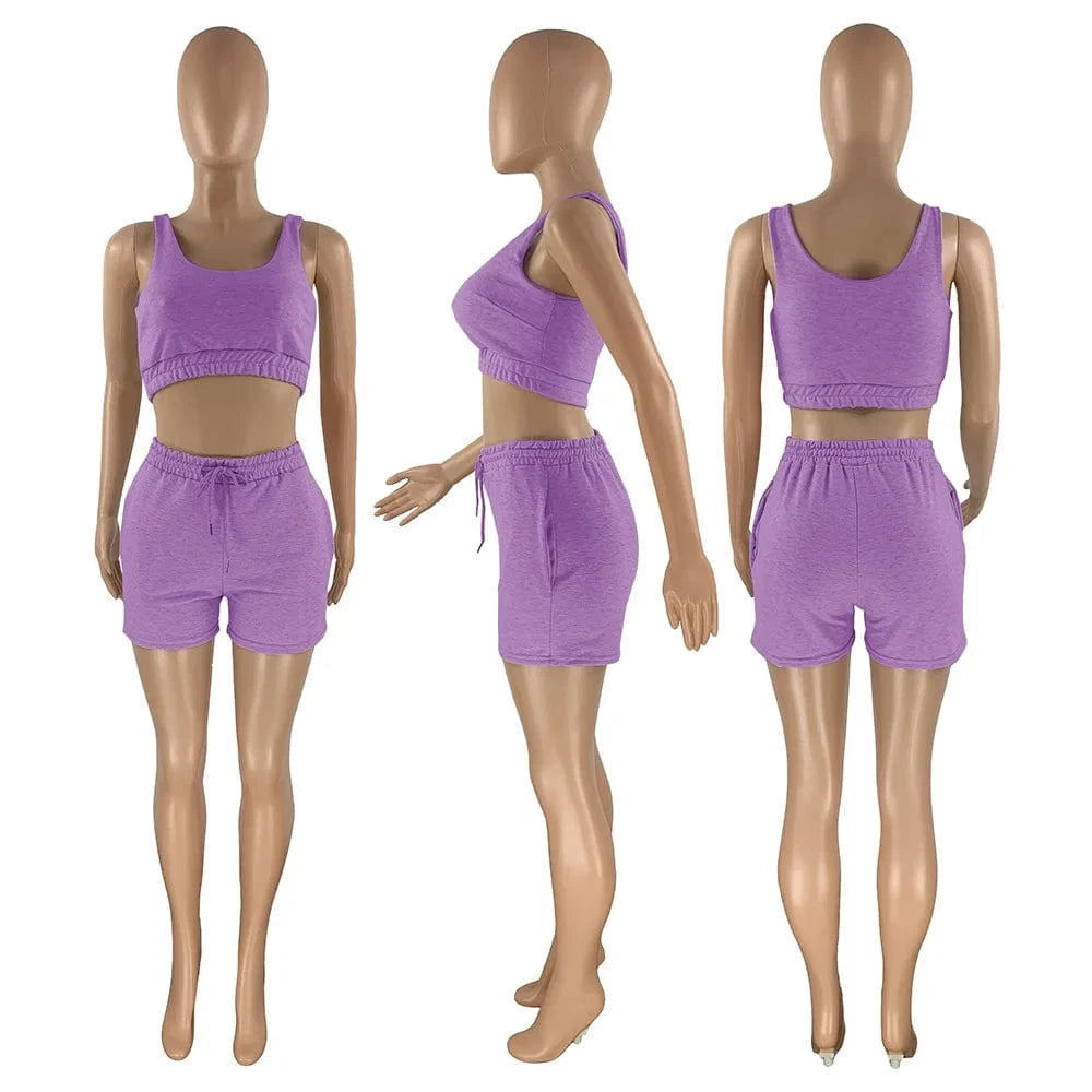 Custom Logo Summer Clothing Crop Top Two Piece Shorts Pants Set Joggers Sets Outfits 2 Piece Sweatsuit Sweat Short Set women