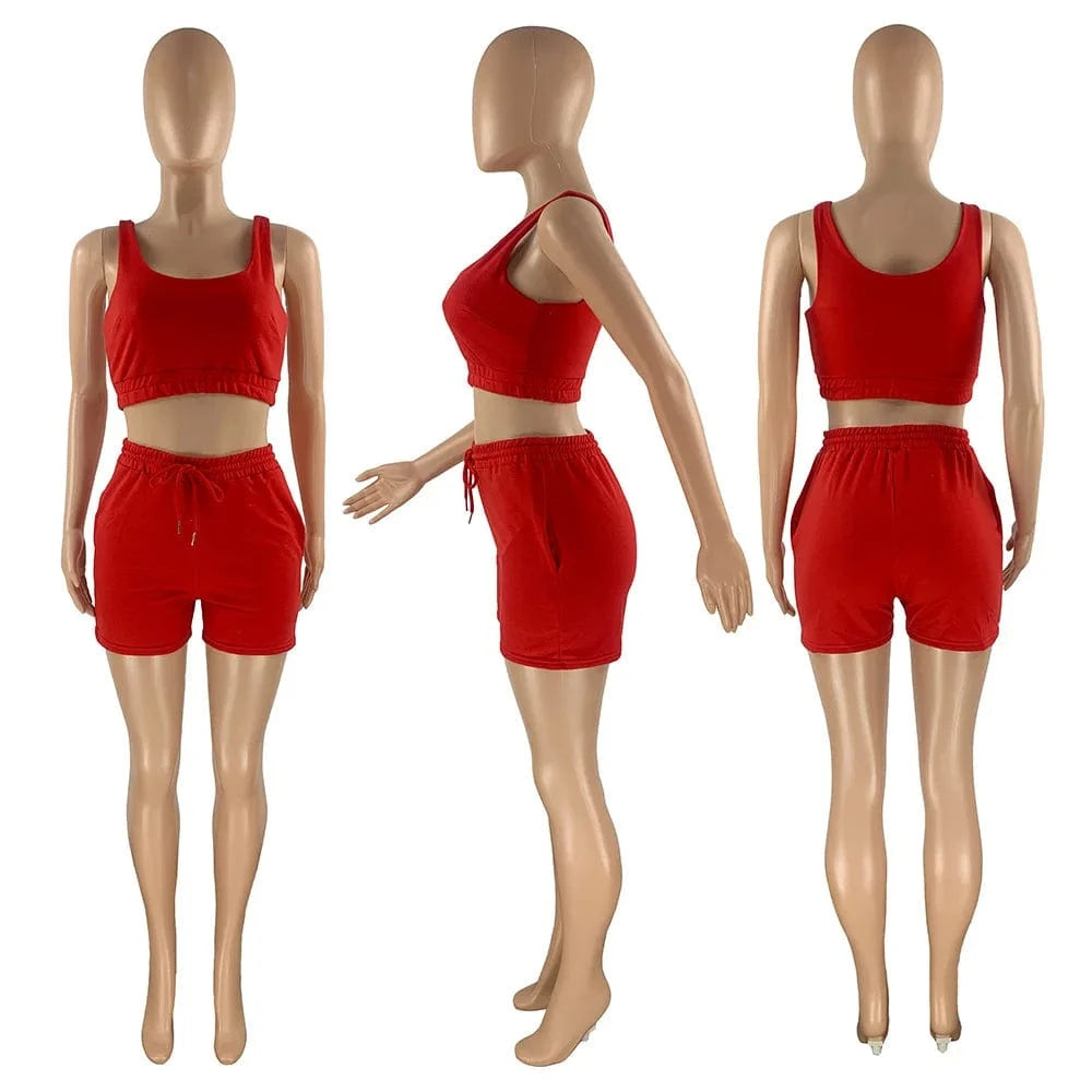 Custom Logo Summer Clothing Crop Top Two Piece Shorts Pants Set Joggers Sets Outfits 2 Piece Sweatsuit Sweat Short Set women