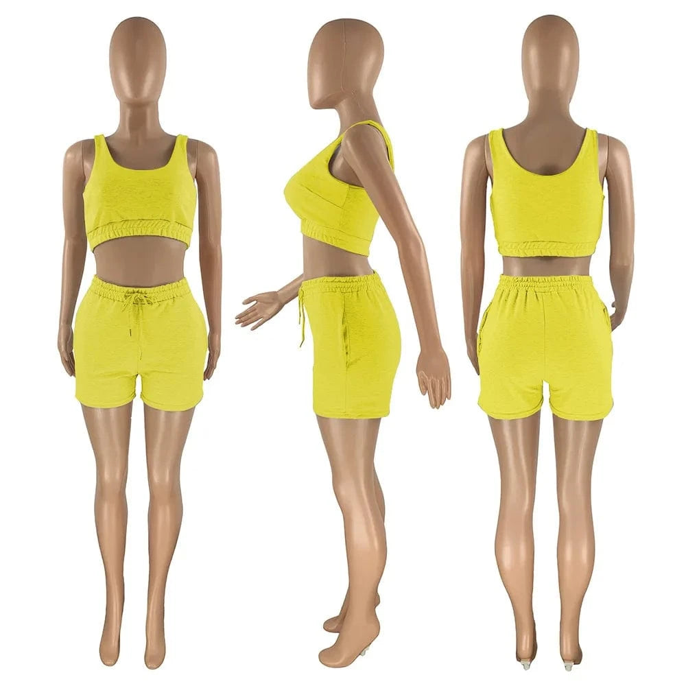 Custom Logo Summer Clothing Crop Top Two Piece Shorts Pants Set Joggers Sets Outfits 2 Piece Sweatsuit Sweat Short Set women