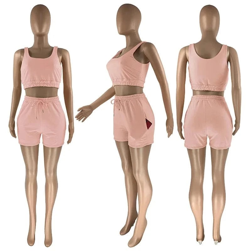 Custom Logo Summer Clothing Crop Top Two Piece Shorts Pants Set Joggers Sets Outfits 2 Piece Sweatsuit Sweat Short Set women