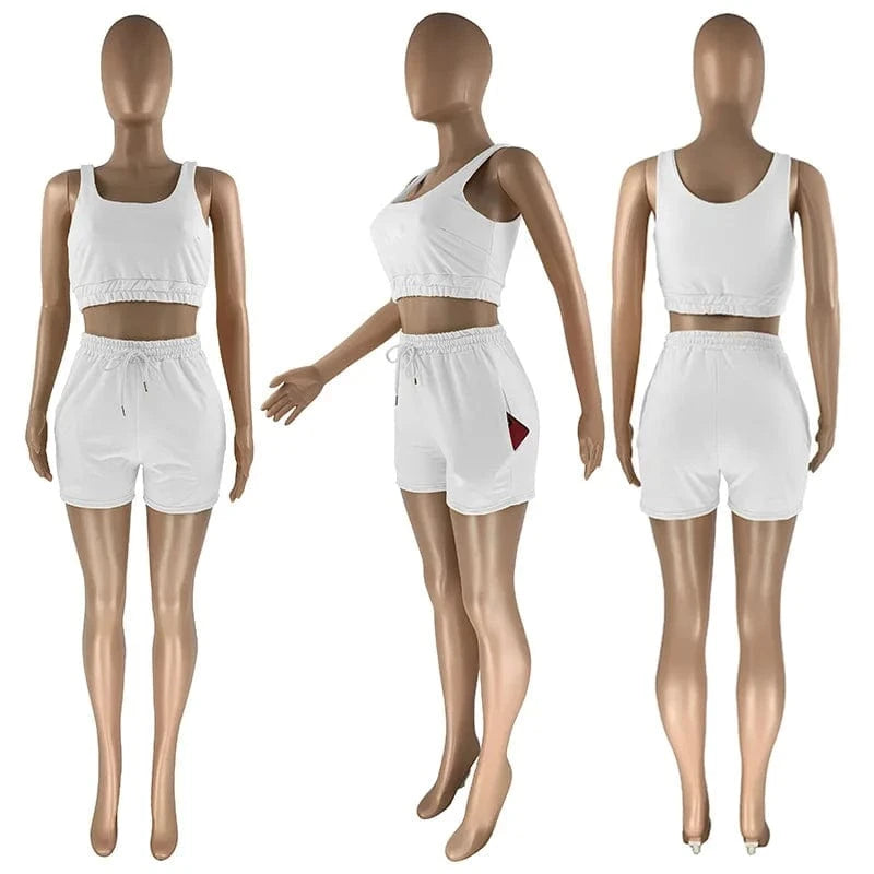 Custom Logo Summer Clothing Crop Top Two Piece Shorts Pants Set Joggers Sets Outfits 2 Piece Sweatsuit Sweat Short Set women