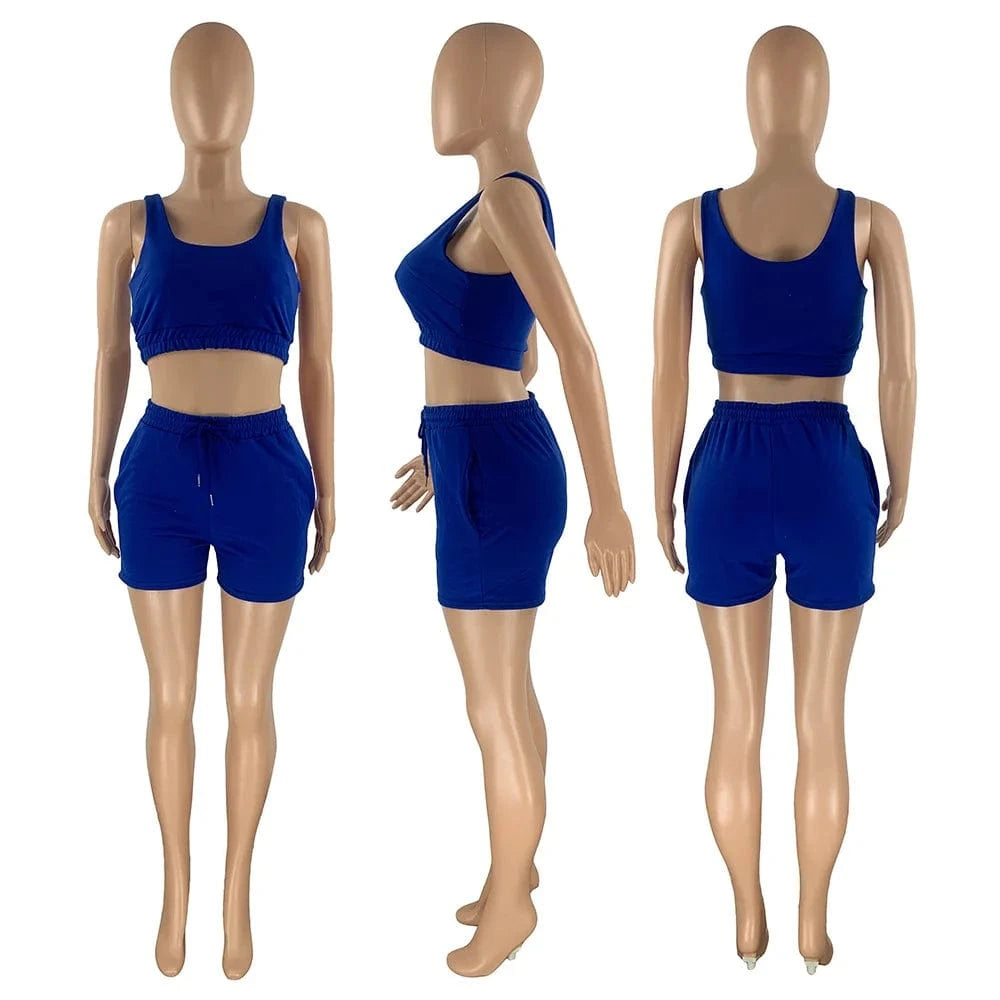 Custom Logo Summer Clothing Crop Top Two Piece Shorts Pants Set Joggers Sets Outfits 2 Piece Sweatsuit Sweat Short Set women