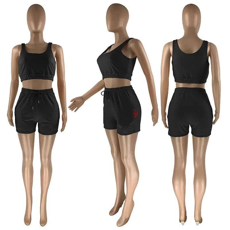 Custom Logo Summer Clothing Crop Top Two Piece Shorts Pants Set Joggers Sets Outfits 2 Piece Sweatsuit Sweat Short Set women