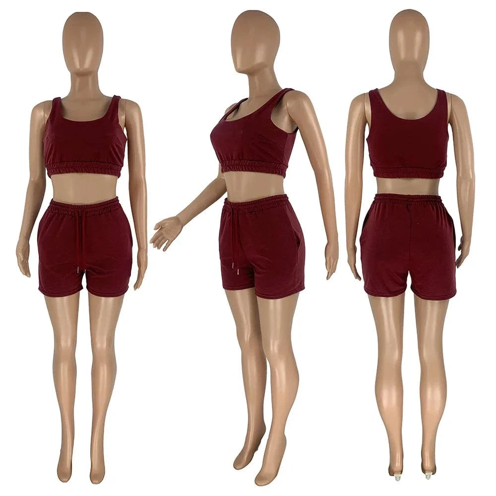 Custom Logo Summer Clothing Crop Top Two Piece Shorts Pants Set Joggers Sets Outfits 2 Piece Sweatsuit Sweat Short Set women