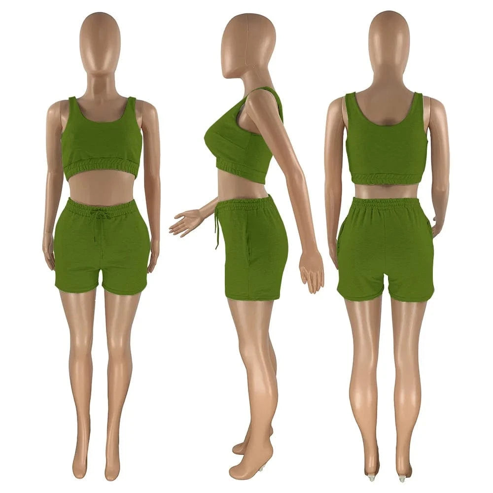Custom Logo Summer Clothing Crop Top Two Piece Shorts Pants Set Joggers Sets Outfits 2 Piece Sweatsuit Sweat Short Set women