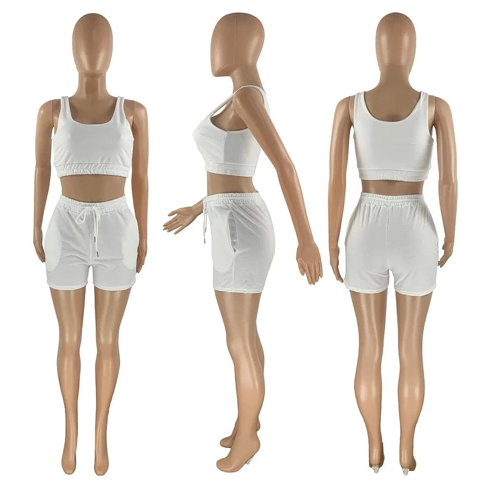 Custom Logo Summer Clothing Crop Top Two Piece Shorts Pants Set Joggers Sets Outfits 2 Piece Sweatsuit Sweat Short Set women
