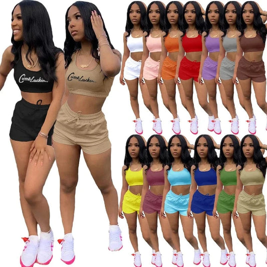 Custom Logo Summer Clothing Crop Top Two Piece Shorts Pants Set Joggers Sets Outfits 2 Piece Sweatsuit Sweat Short Set women