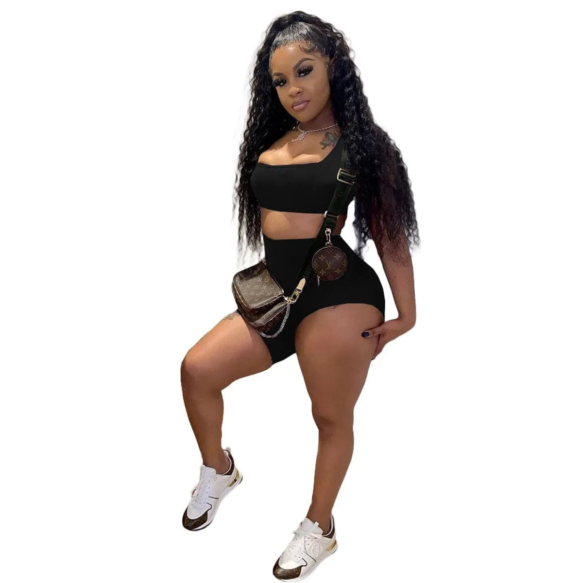 Custom Logo Summer Solid Color Skinny Sleeveless Vest One Shoulder Crop Top Irregular Shorts 2Pcs Two Piece Short Set