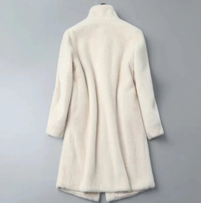 Custom logo Winter Thick Faux Rabbit Fur Coat Women Korean Loose Plush Long Sleeve Women's Faux Mink Fur Coat