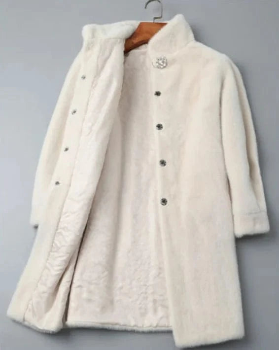 Custom logo Winter Thick Faux Rabbit Fur Coat Women Korean Loose Plush Long Sleeve Women's Faux Mink Fur Coat