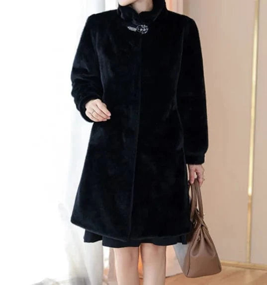 Custom logo Winter Thick Faux Rabbit Fur Coat Women Korean Loose Plush Long Sleeve Women's Faux Mink Fur Coat