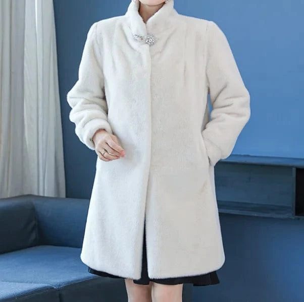 Custom logo Winter Thick Faux Rabbit Fur Coat Women Korean Loose Plush Long Sleeve Women's Faux Mink Fur Coat