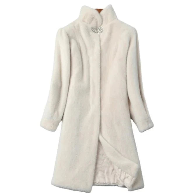 Custom logo Winter Thick Faux Rabbit Fur Coat Women Korean Loose Plush Long Sleeve Women's Faux Mink Fur Coat