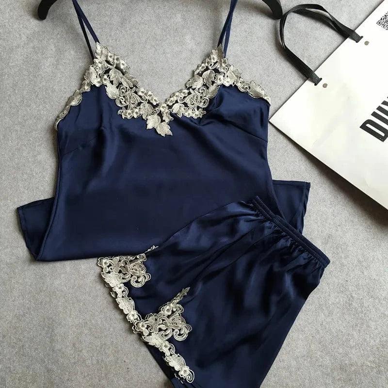 Custom Logos Silk Pajamas Ladies Night Two Pieces Sleep Wear Pyjamas 2 Piece Shorts Set Women Clothing 2024 Summer