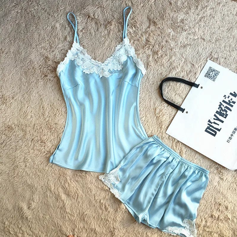 Custom Logos Silk Pajamas Ladies Night Two Pieces Sleep Wear Pyjamas 2 Piece Shorts Set Women Clothing 2024 Summer