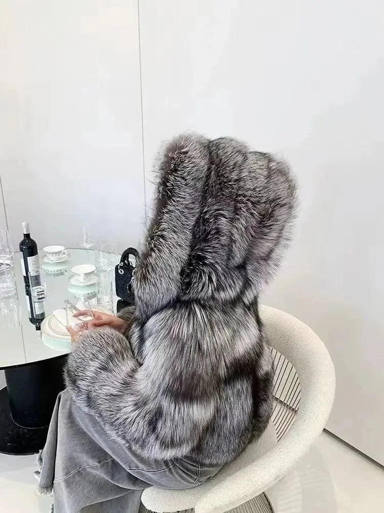Custom Long Sleeves Fashion Women Fluffy Plus Size Women's Clothing Fur Jacket Winter Real Fox Fur Coat Women for Ladies